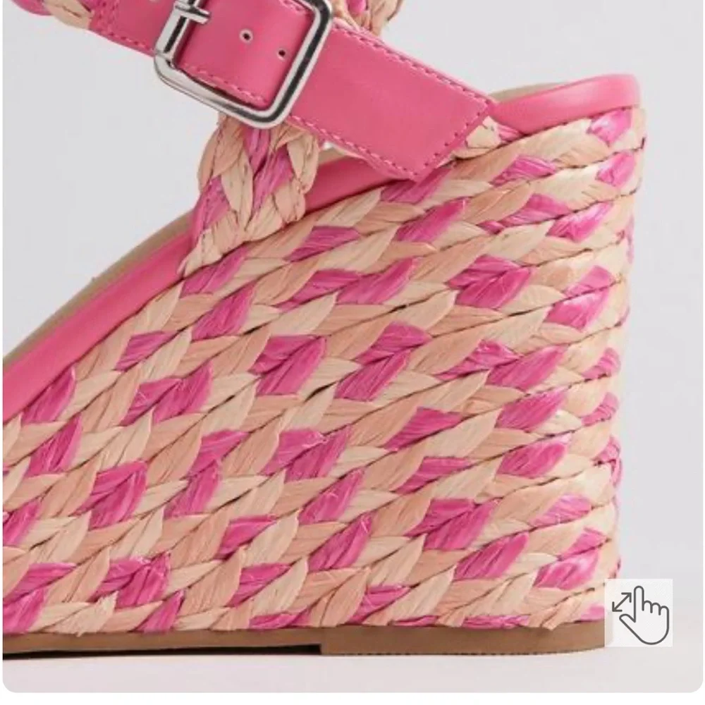 Torrid Size 11.5 Pink Wide Width T-Strap Platform Raffia Wedge Sandals NWT - Picture 5 of 10